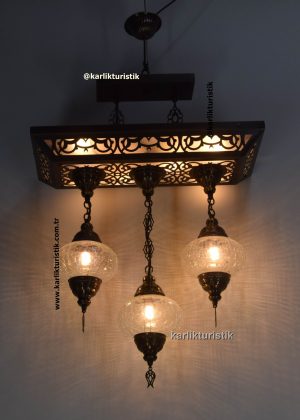 Modern Classic Ottoman Style 3 cracked glass Pendant Dining Table Chandelier – Handcrafted Turkish Lamp Set, Decorative Countertop & Restaurant Hanging Light