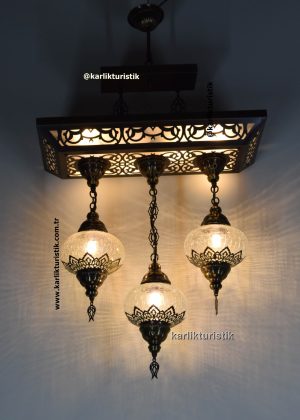 Modern Classic Ottoman Style 3 cracked glass with laser Pendant Dining Table Chandelier – Handcrafted Turkish Lamp Set, Decorative Countertop & Restaurant Hanging Light