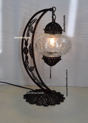 crescent table lamp handmade filigree art copper material authentic gift lampshade lamp with cracked glass