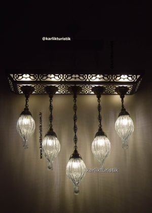 Modern Classic Ottoman Style 5 raindrop glass Pendant Dining Table Chandelier – Handcrafted Turkish Lamp Set, Decorative Countertop & Restaurant Hanging Light