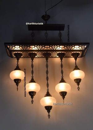 Modern Classic Ottoman Style 5 cracked foggy glass Pendant Dining Table Chandelier – Handcrafted Turkish Lamp Set, Decorative Countertop & Restaurant Hanging Light