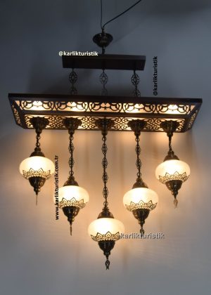 Modern Classic Ottoman Style 5 cracked foggy glass with laser Pendant Dining Table Chandelier – Handcrafted Turkish Lamp Set, Decorative Countertop & Restaurant Hanging Light