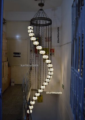 Villa Chandelier ,Sprial Hanging Lamp 22-Piece Handmade Turkish Mosaic Staircase Chandelier white mosaic