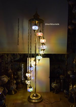 Turkish 11-Globe Mosaic Floor Lamp: Gold Plated, Handcrafted Ottoman Style